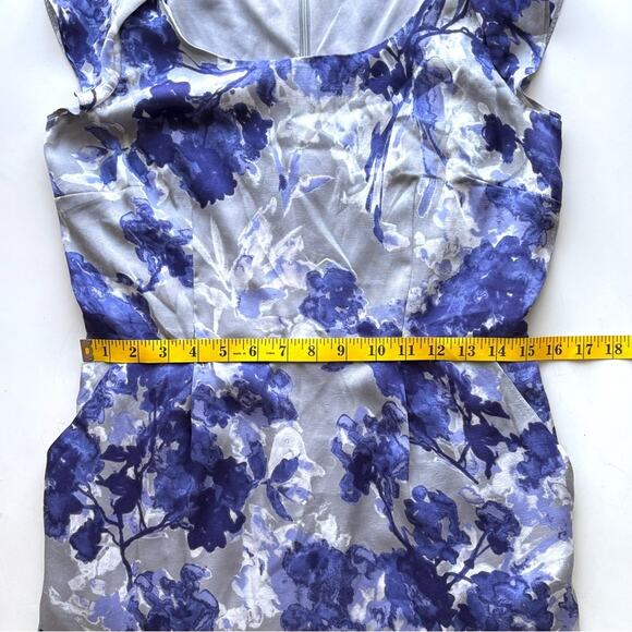 Loft Floral Dress, Gray and Blue, Flutter Sleeves, Sheath Style, Size 6 - Picture 6 of 8